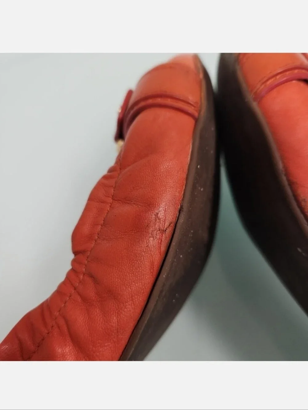 Tory Burch Orange Leather Logo Ballet Flats